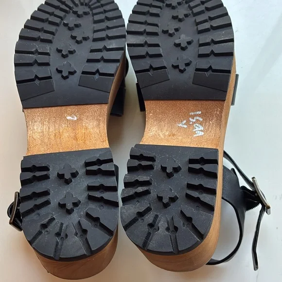 Anthropologie, Kelsey Dagger Webster Black Leather Platform, Clog Sandals - Picture 9 of 10